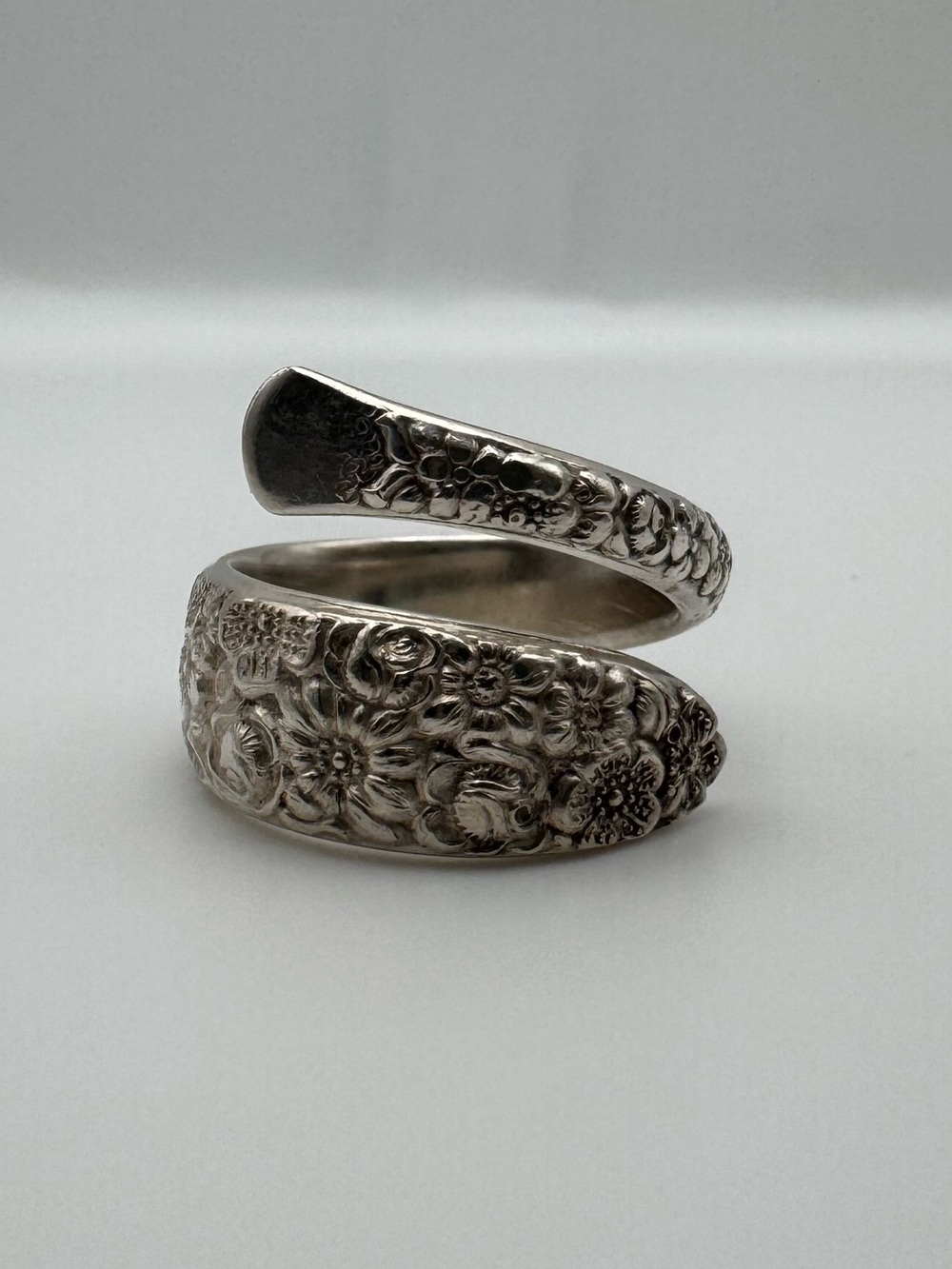 Sterling Silver 925 Floral Garden Spoon Ring Size 6